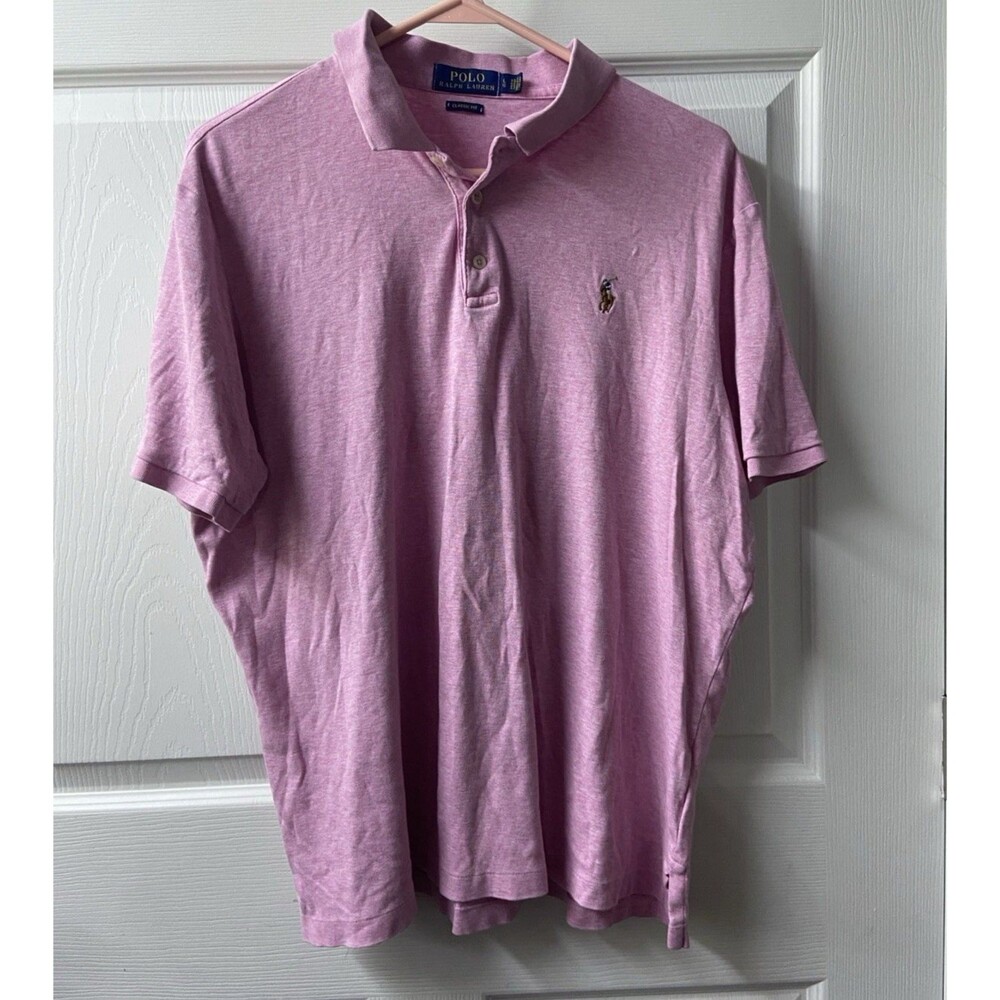 Polo Ralph Lauren Clasic Fit Polo Shirt Mens Large Pink Solid  Jersey Vtg